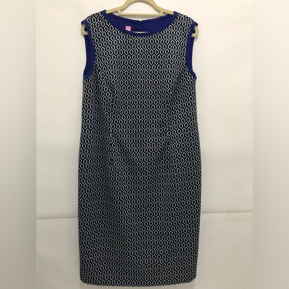 Basler Women's Navy and White Geometric Sheath Dress Size 46